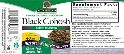 Photo of the Nature's Answer Black Cohosh 40 mg Alcohol-Free label