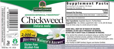 Photo of the Nature's Answer Chickweed 2,000 mg Alcohol-Free label