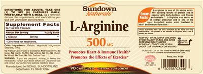 Photo of the Sundown Naturals L-Arginine 500 mg label
