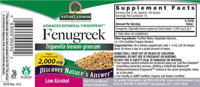 Photo of the Nature's Answer Fenugreek 2,000 mg label
