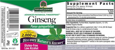 Photo of the Nature's Answer Ginseng 2,000 mg label