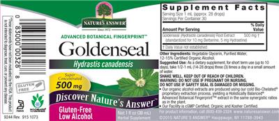 Photo of the Nature's Answer Goldenseal 500 mg label