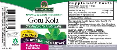Photo of the Nature's Answer Gotu Kola 2,000 mg label