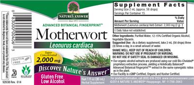 Photo of the Nature's Answer Motherwort 2,000 mg label