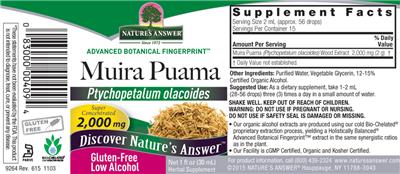 Photo of the Nature's Answer Muira Puama 2,000 mg label