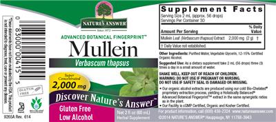 Photo of the Nature's Answer Mullein 2,000 mg label