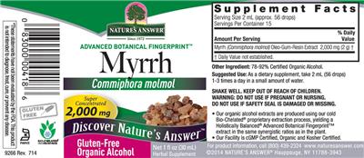 Photo of the Nature's Answer Myrrh 2,000 mg label