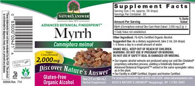 Photo of the Nature's Answer Myrrh 2,000 mg label