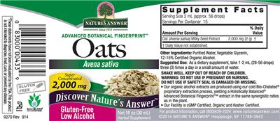 Photo of the Nature's Answer Oats 2,000 mg label
