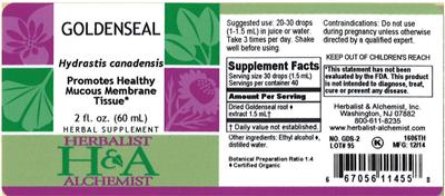 Photo of the Herbalist & Alchemist Goldenseal label