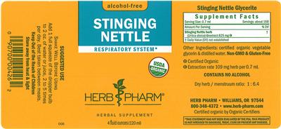 Photo of the Herb Pharm Stinging Nettle Alcohol-Free label