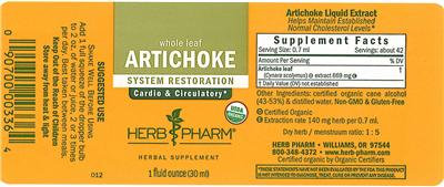 Photo of the Herb Pharm Artichoke label