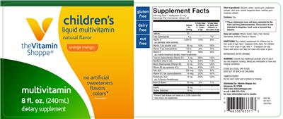 Photo of the The Vitamin Shoppe Children's Liquid Multivitamin Orange Mango label