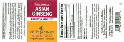 Photo of the Herb Pharm Asian Ginseng label