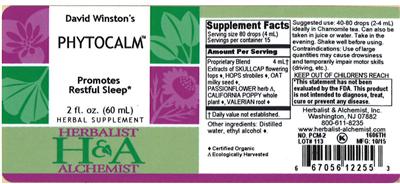 Photo of the Herbalist & Alchemist David Winston's Phytocalm label
