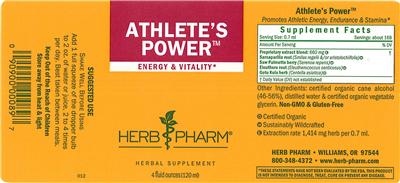 Photo of the Herb Pharm Athlete's Power label