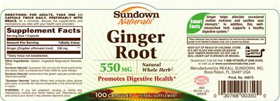 Photo of the Sundown Naturals Ginger Root 550 mg label