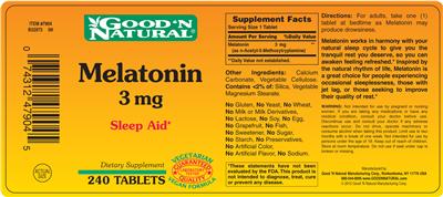 Photo of the Good 'N Natural Melatonin 3 mg label