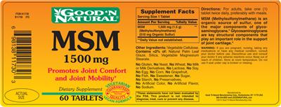 Photo of the Good 'N Natural MSM 1500 mg label