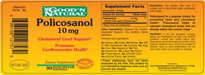 Photo of the Good 'N Natural Policosanol 10 mg label
