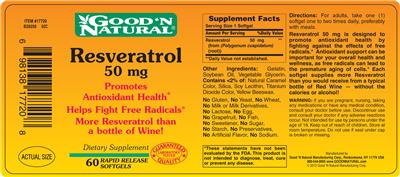 Photo of the Good 'N Natural Resveratrol 50 mg label