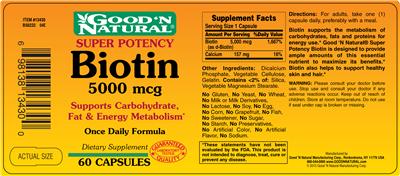 Photo of the Good 'N Natural Super Potency Biotin 5000 mcg label