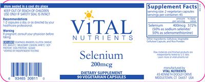 Photo of the Vital Nutrients Selenium 200 mcg label