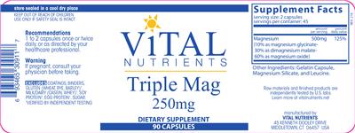 Photo of the Vital Nutrients Triple Mag 250 mg label