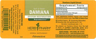 Photo of the Herb Pharm Damiana label