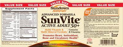 Photo of the Sundown Naturals Advanced Formula SunVite Active Adult 50+ label