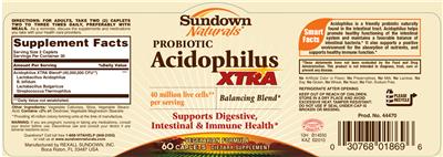 Photo of the Sundown Naturals Probiotic Acidophilus Xtra label