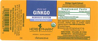 Photo of the Herb Pharm Ginkgo label