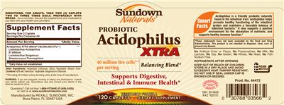 Photo of the Sundown Naturals Probiotic Acidophilus Xtra label
