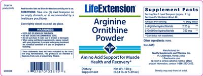 Photo of the Life Extension Arginine Ornithine Powder label