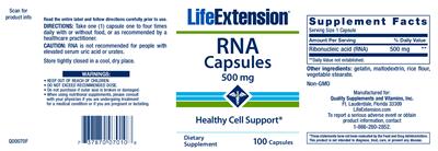 Photo of the Life Extension RNA Capsules 500 mg label