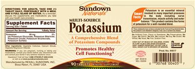Photo of the Sundown Naturals Multi-Source Potassium label