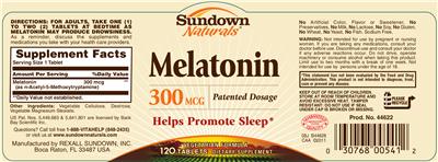 Photo of the Sundown Naturals Melatonin 300 mcg label