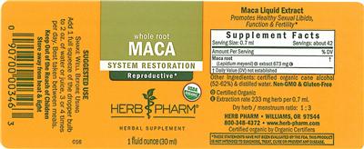 Photo of the Herb Pharm Maca label