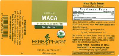 Photo of the Herb Pharm Maca label