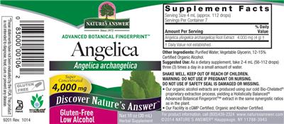 Photo of the Nature's Answer Angelica 4,000 mg label