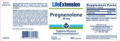 Photo of the Life Extension Pregnenolone 50 mg label