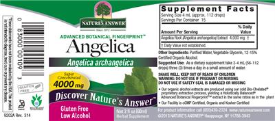 Photo of the Nature's Answer Anglelica 4000 mg label