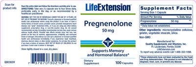 Photo of the Life Extension Pregnenolone 50 mg label
