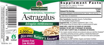 Photo of the Nature's Answer Astragalus 2,000 mg label
