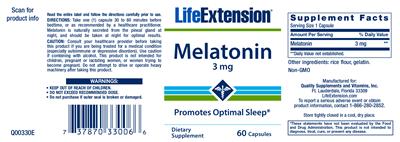 Photo of the Life Extension Melatonin 3 mg label