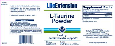 Photo of the Life Extension L-Taurine Powder label