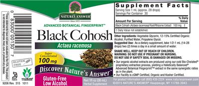 Photo of the Nature's Answer Black Cohosh 100 mg label