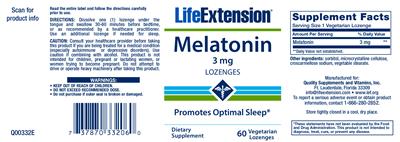 Photo of the Life Extension Melatonin 3 mg label