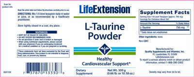 Photo of the Life Extension L-Taurine Powder label