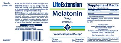 Photo of the Life Extension Melatonin 3 mg label